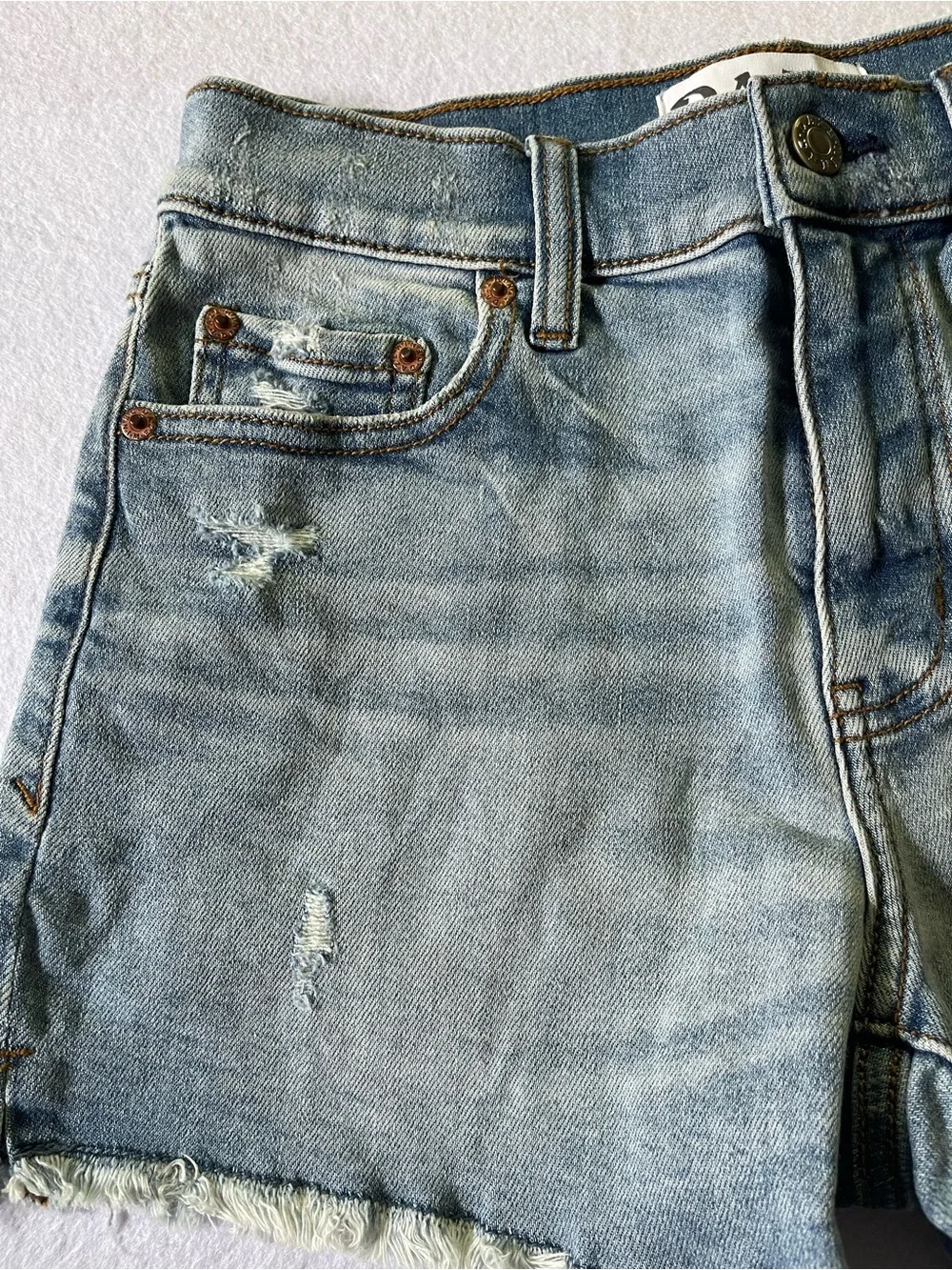 Women’s Light Blue Distressed Denim Jean Shorts - Casual Frayed Hem